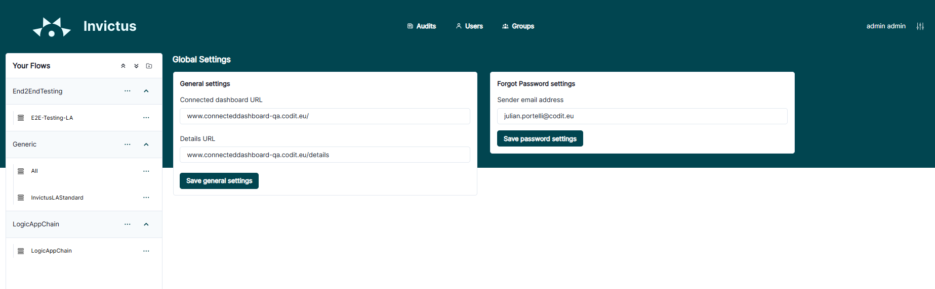 Global settings page as system admin